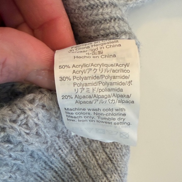 J.Crew Women Sz M Gray Chunky Cable Knit Mockneck Sweater Alpaca AE011 Fisherman - Picture 5 of 6